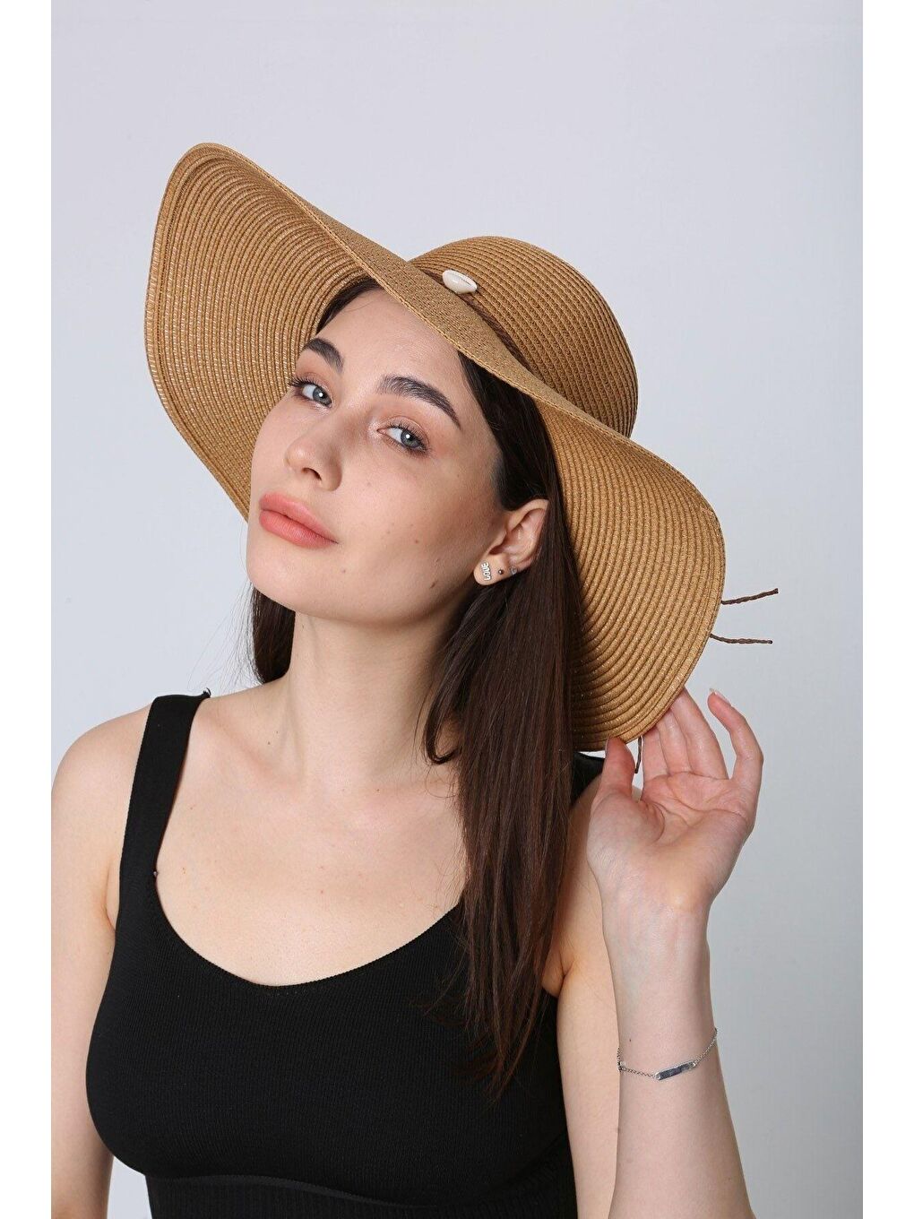 Kahverengi Kadın Hasır Camel Deniz Kabuklu Şapka Hsr2064 Kutulu Gönderim-4