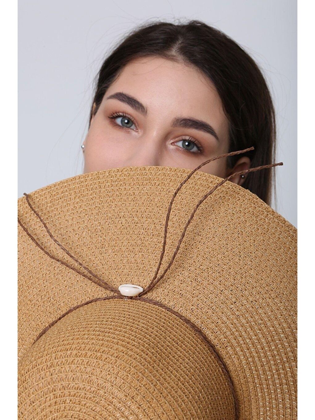 Kahverengi Kadın Hasır Camel Deniz Kabuklu Şapka Hsr2064 Kutulu Gönderim-5
