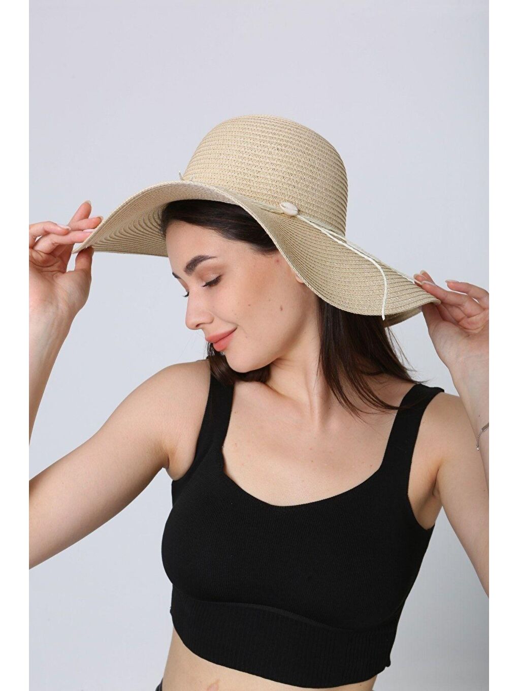 Bej Deniz Kabuklu Hasır Şapka Hsr2064 Kutulu Gönderim-5