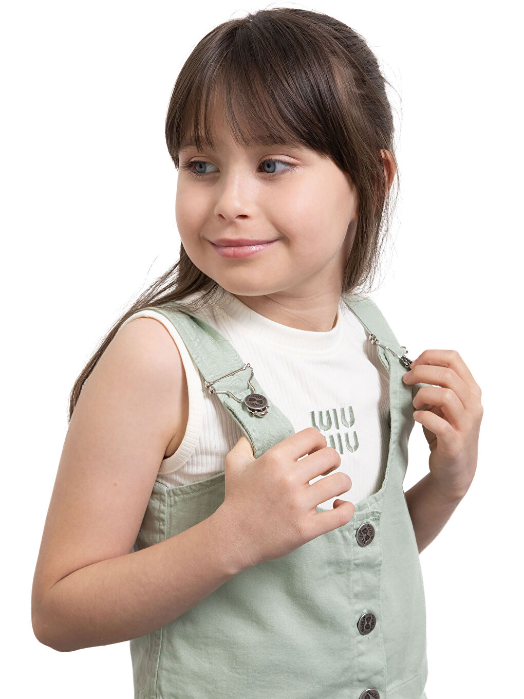 Haki Sıfır Kol Badili Düğmeli Yelekli Kız Çocuk 3lü Şortlu Takım 21035-3