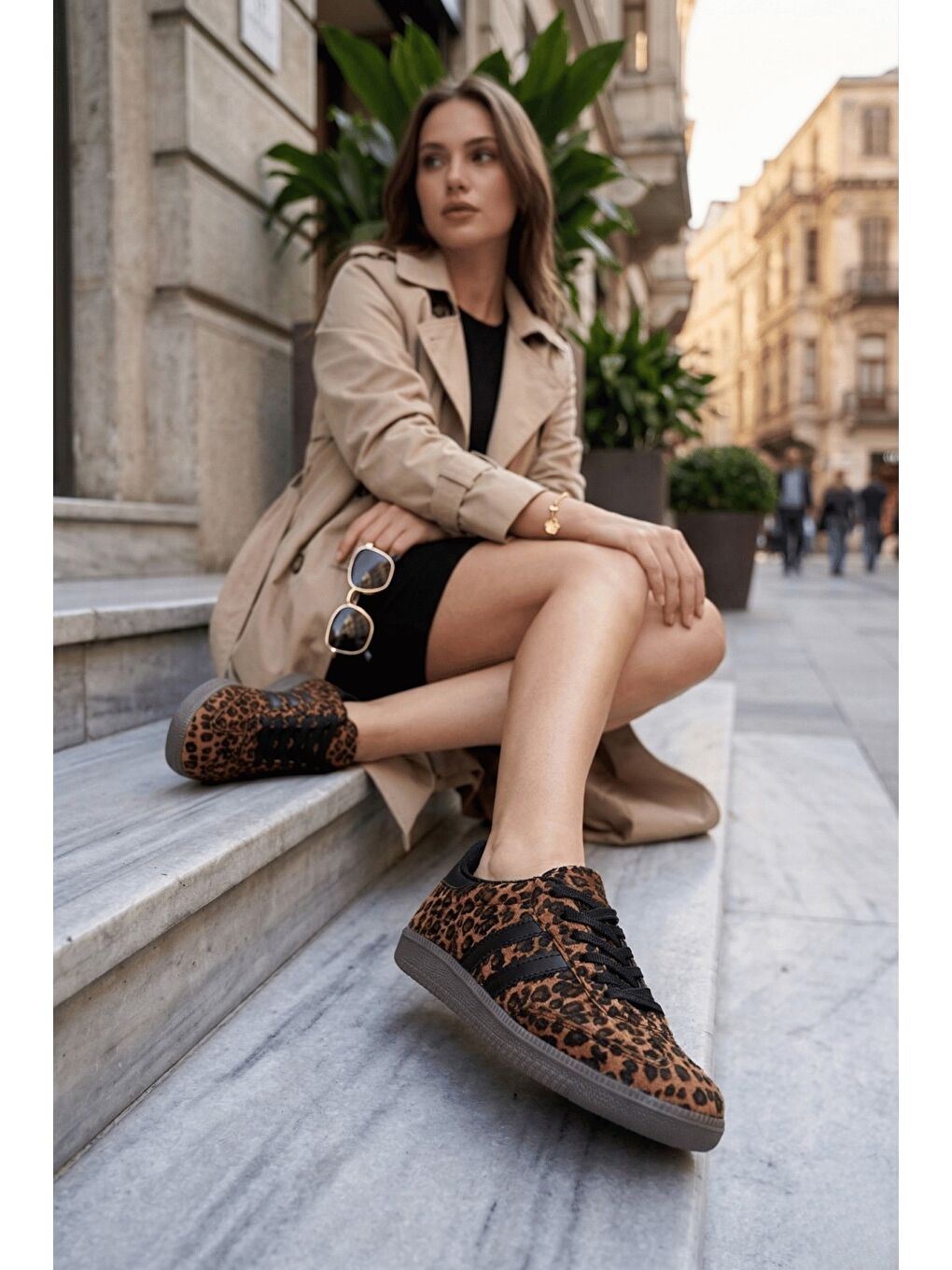 Sarı LEOPARD Kadın Ortopedik Günlük Bağcıklı Yürüyüş Leopar Desenli Sneaker Spor Ayakkabı-4