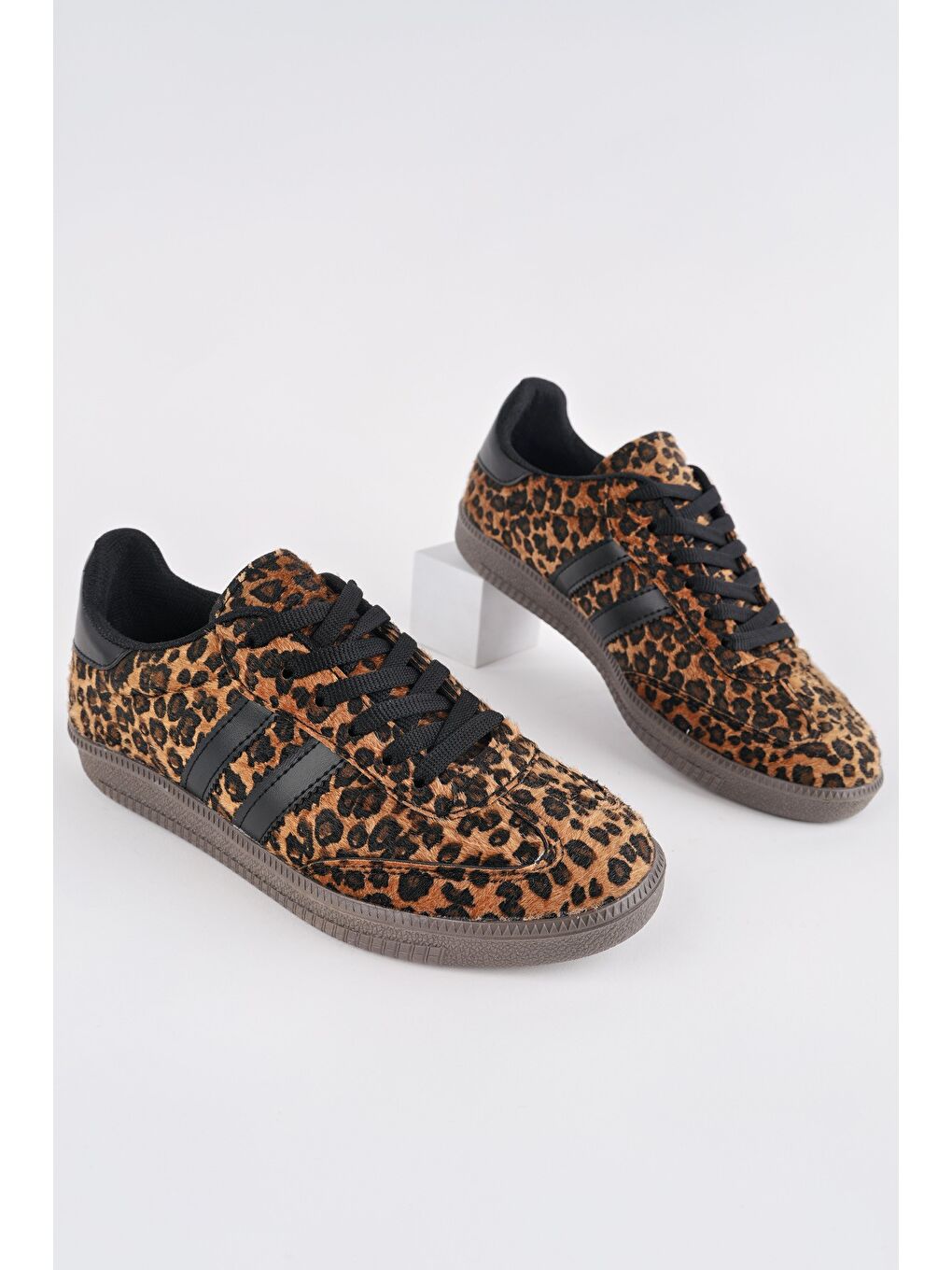 Sarı LEOPARD Kadın Ortopedik Günlük Bağcıklı Yürüyüş Leopar Desenli Sneaker Spor Ayakkabı-6