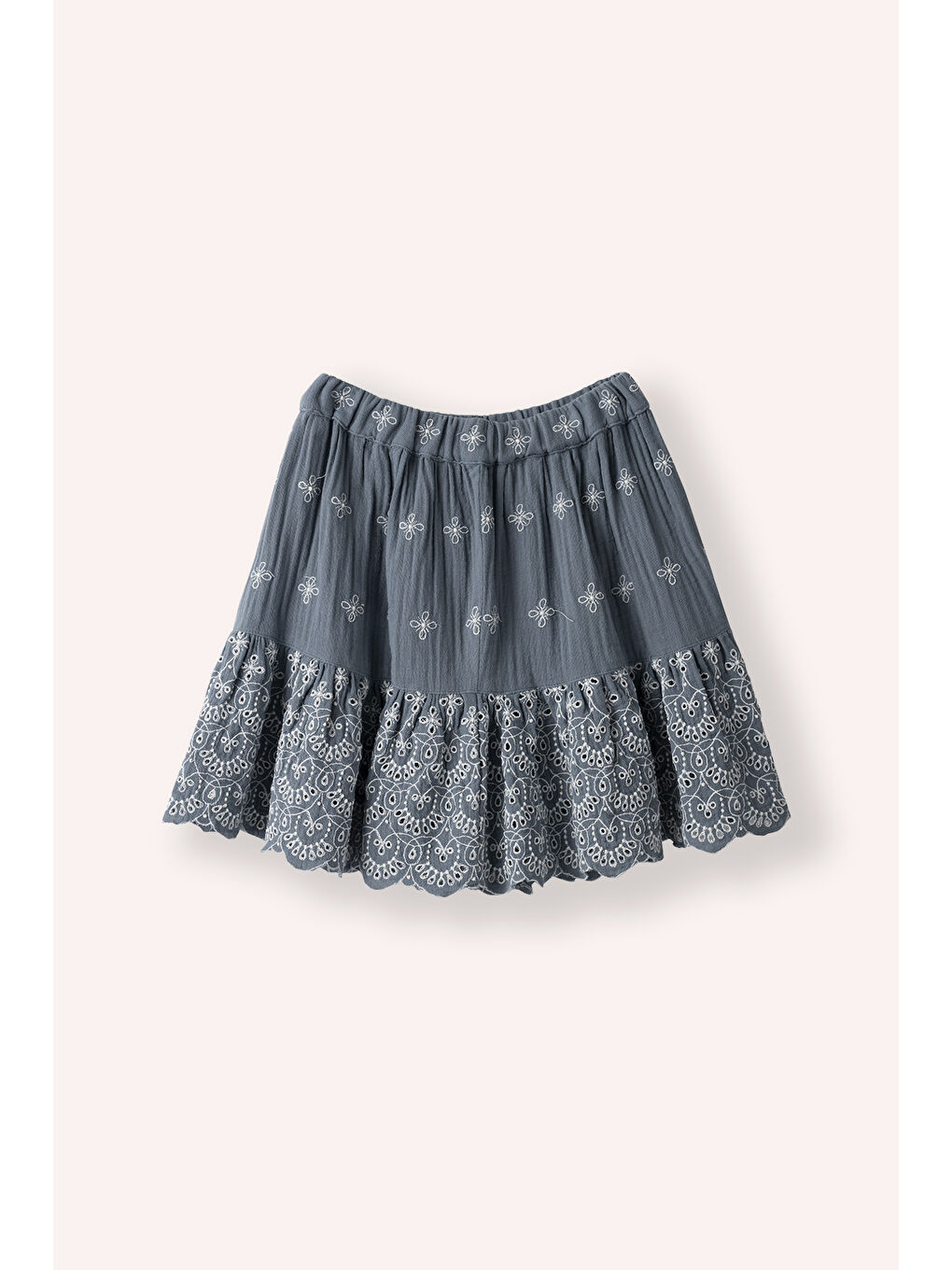 Kız Çocuk Baskılı Müslin Etek İndigo-3