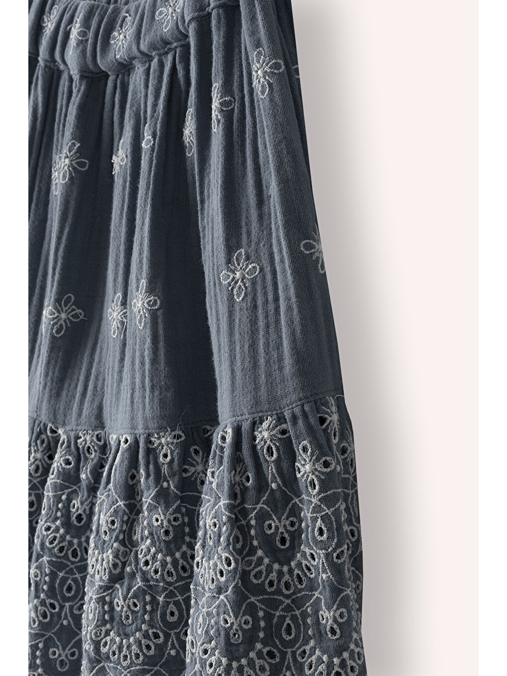 Kız Çocuk Baskılı Müslin Etek İndigo-4