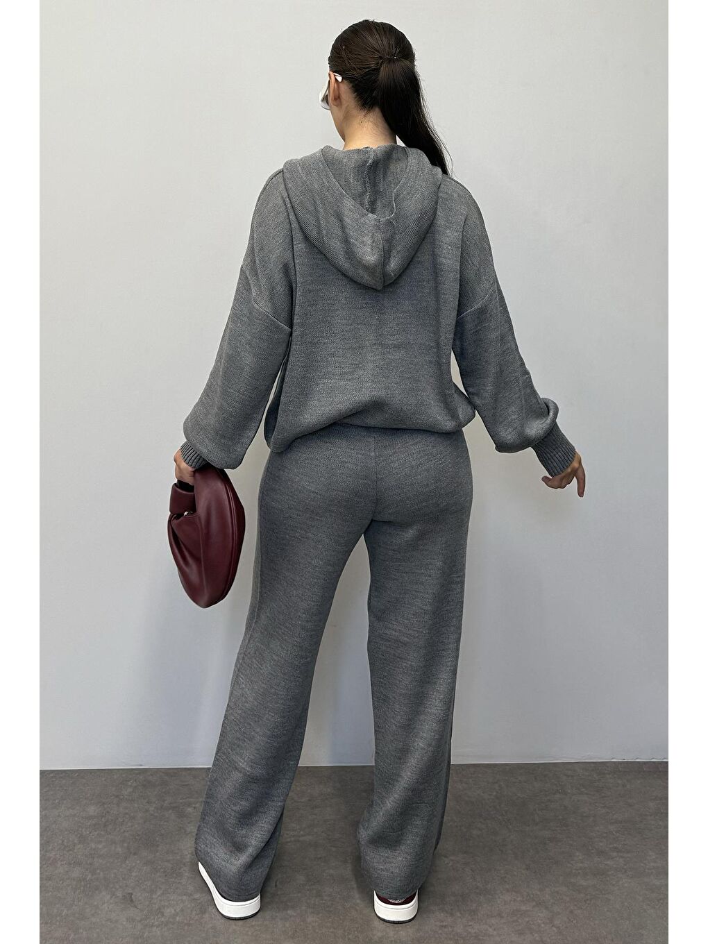 Gri Kapüşonlu Triko Kadın Eşofman Takımı Mg2237-8