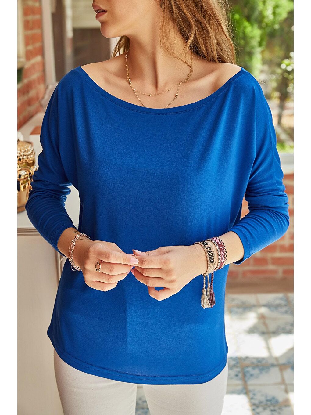 Mavi Saks Kayık Yaka Viskon Bluz 9YXK2-41637-15