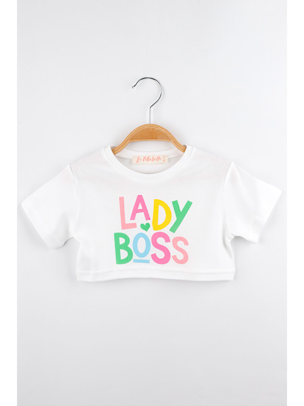 Beyaz Lady Boss Baskılı Kız Çocuk Crop Tişört - Becky