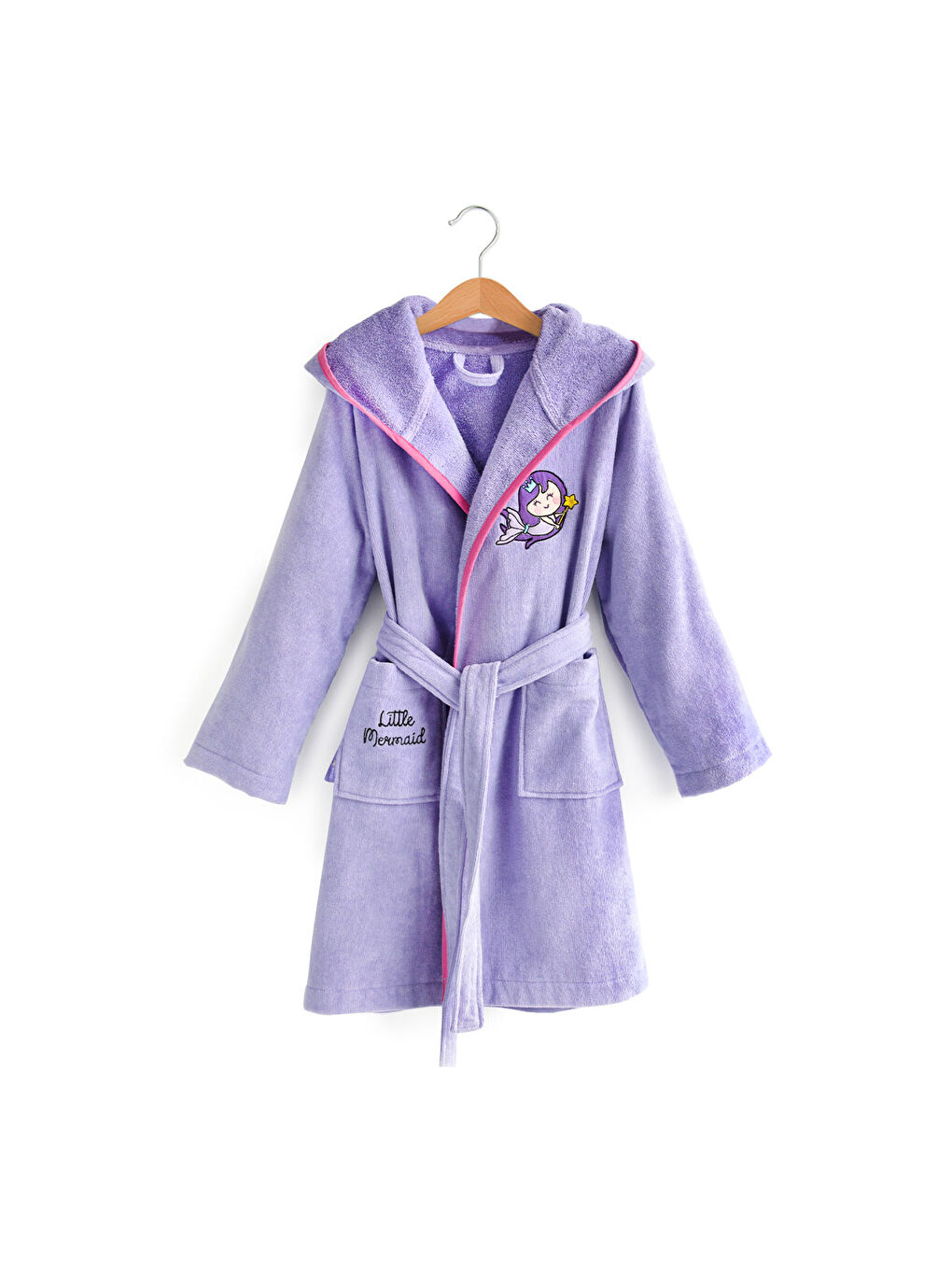 Mor Kadife Çocuk Bornoz Küçük Deniz Kızı 5-6 yaş