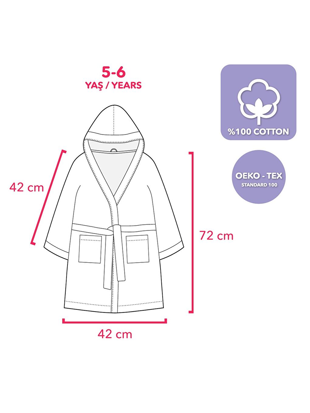 Mor Kadife Çocuk Bornoz Küçük Deniz Kızı 5-6 yaş-2