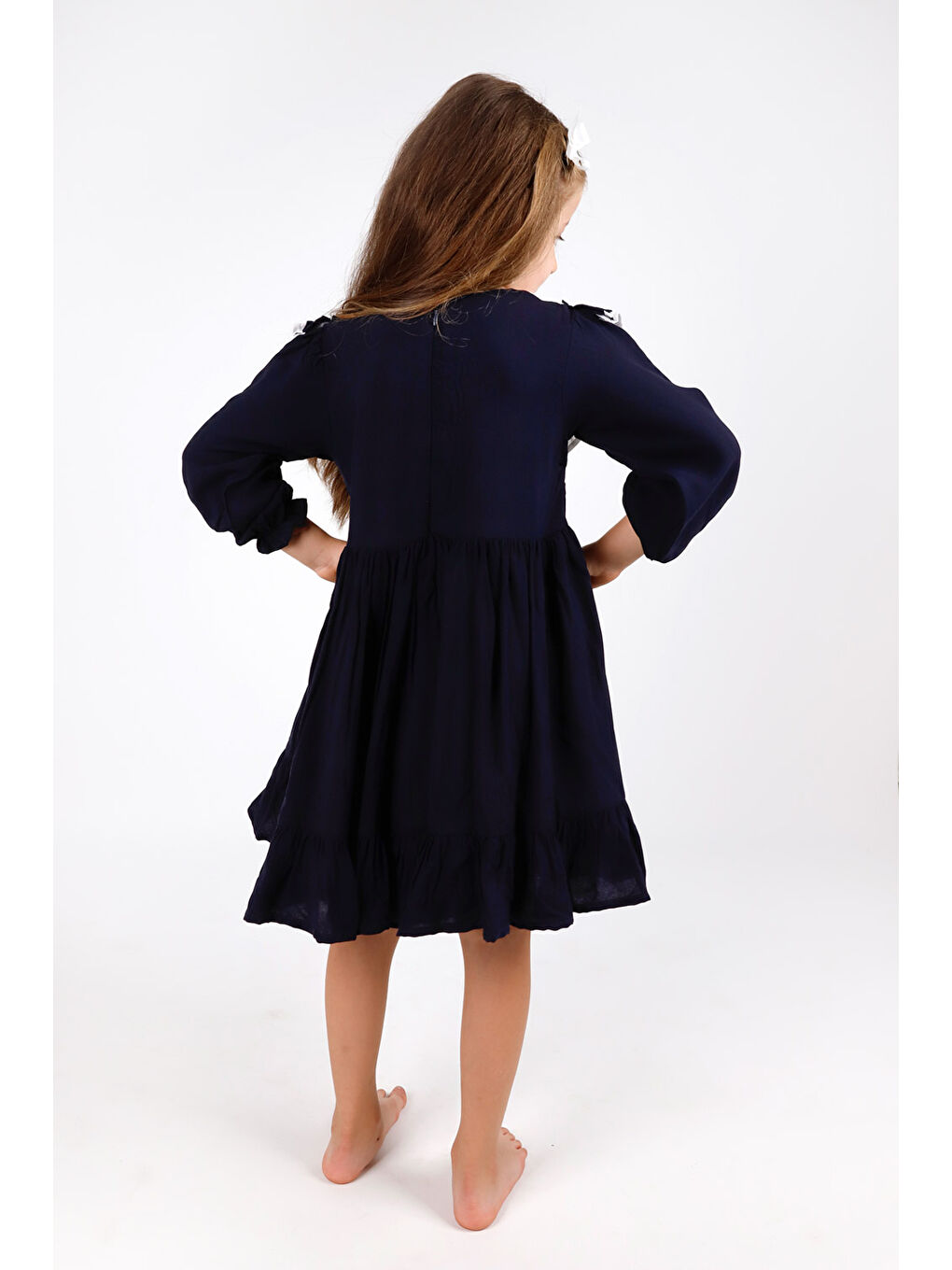 Lacivert Vintage Kız Çocuk Elbise - Silvia-1