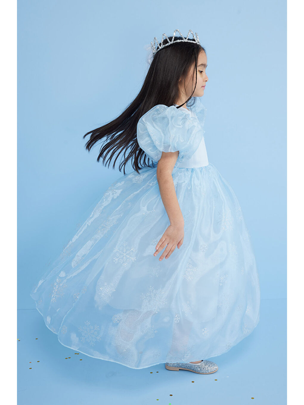 Mavi Yıldızlı Tül Etekli Kız Çocuk Elbise - Elsa-2