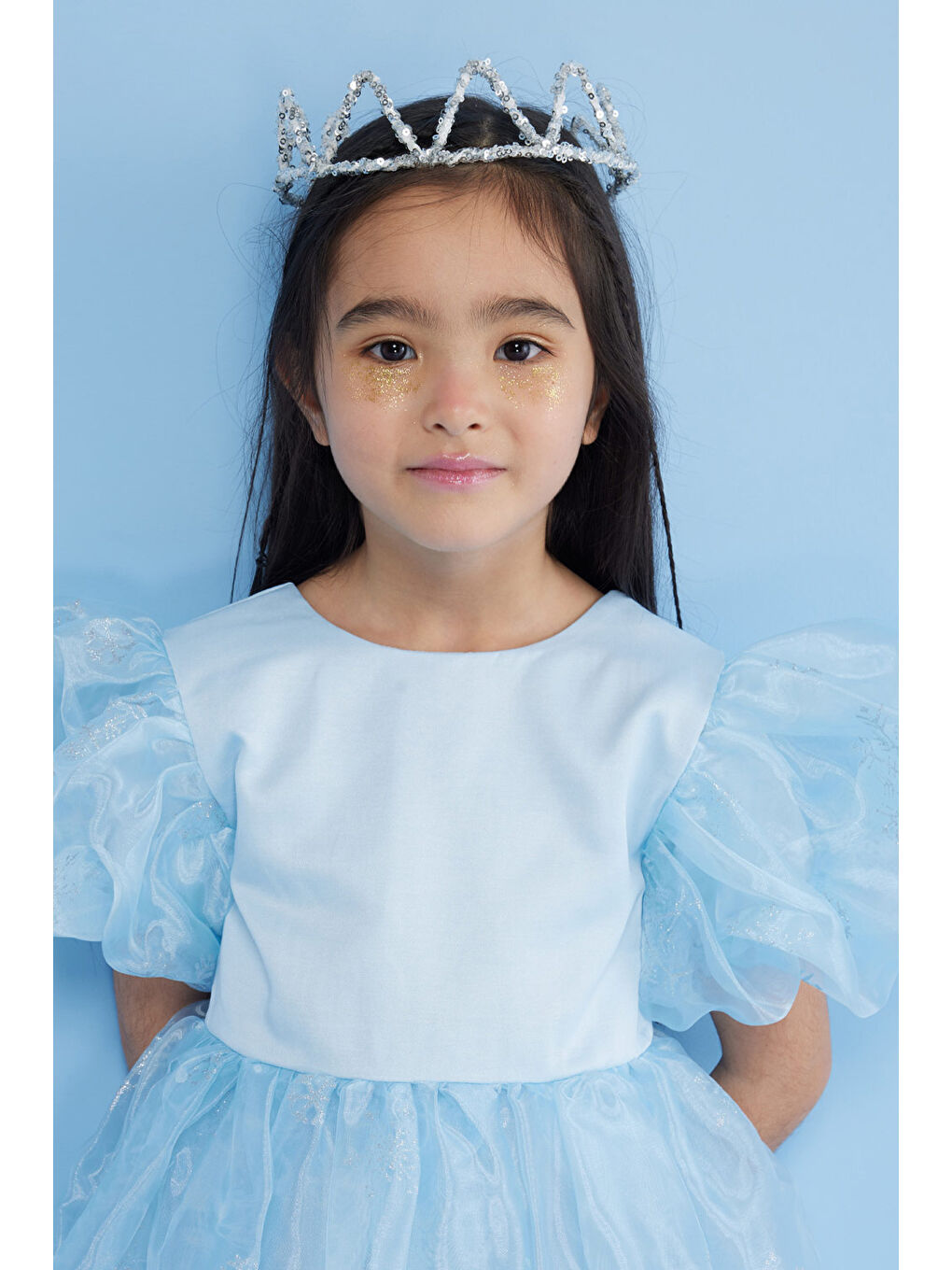 Mavi Yıldızlı Tül Etekli Kız Çocuk Elbise - Elsa-3