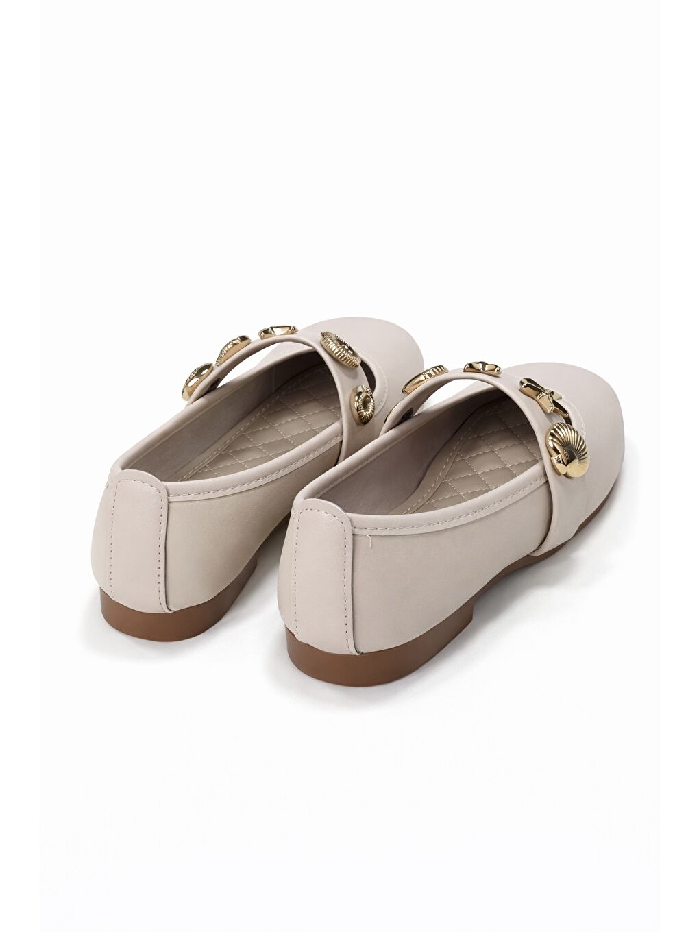 Ekru STELLA Deniz Kabuğu Kemerli Babet Günlük Kadın Ayakkabı Ev Babeti-1