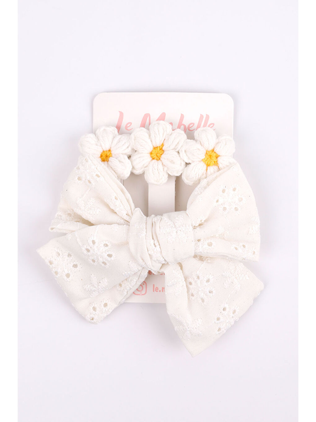 Ekru Fisto Fiyonk Örgü Çiçek 2'li Klips Toka