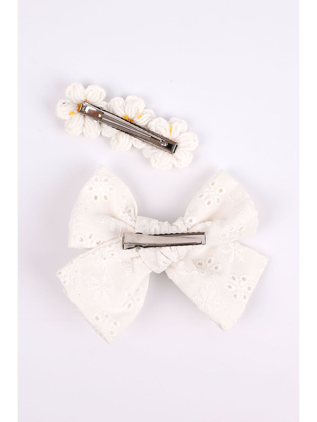 Ekru Fisto Fiyonk Örgü Çiçek 2'li Klips Toka-2