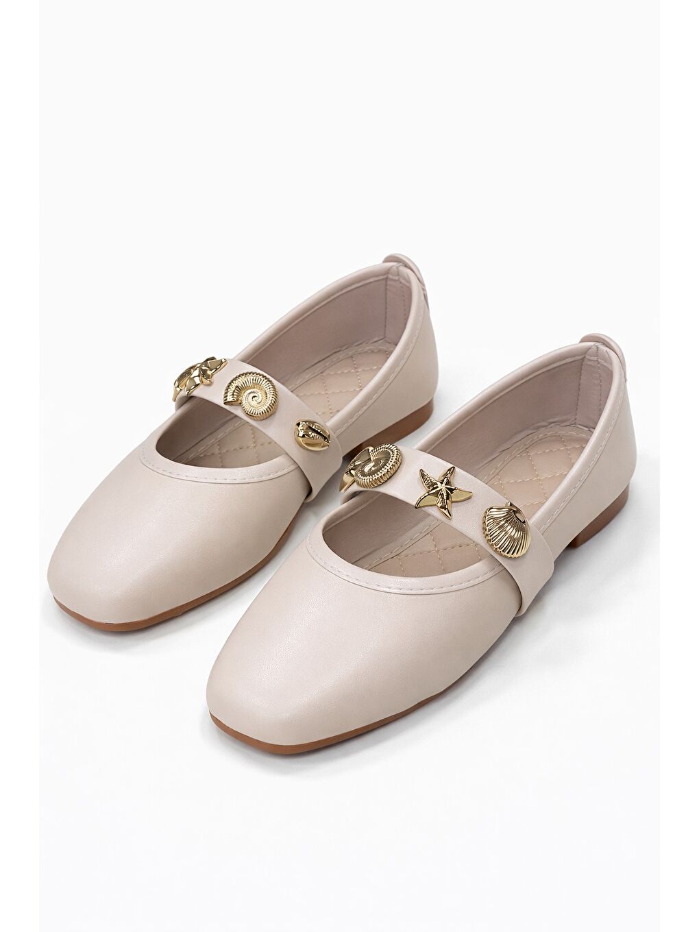 Ekru STELLA Deniz Kabuğu Kemerli Babet Günlük Kadın Ayakkabı Ev Babeti-4