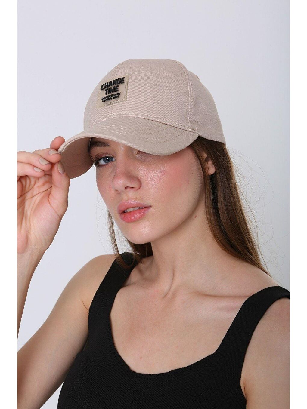 Unisex Bej Change Time Nakışlı Kep Beyzbol Şapka Spk95-1