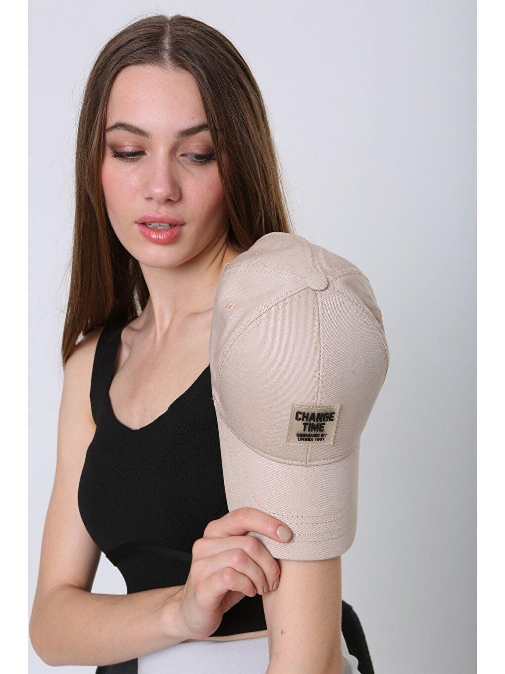 Unisex Bej Change Time Nakışlı Kep Beyzbol Şapka Spk95-5