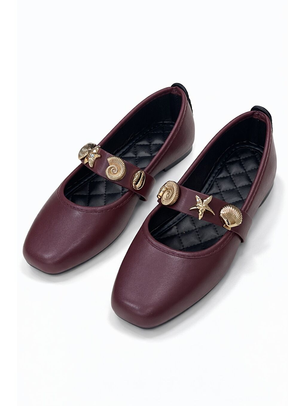 Bordo STELLA Deniz Kabuğu Kemerli Babet Günlük Kadın Ayakkabı  Ev Babeti-3