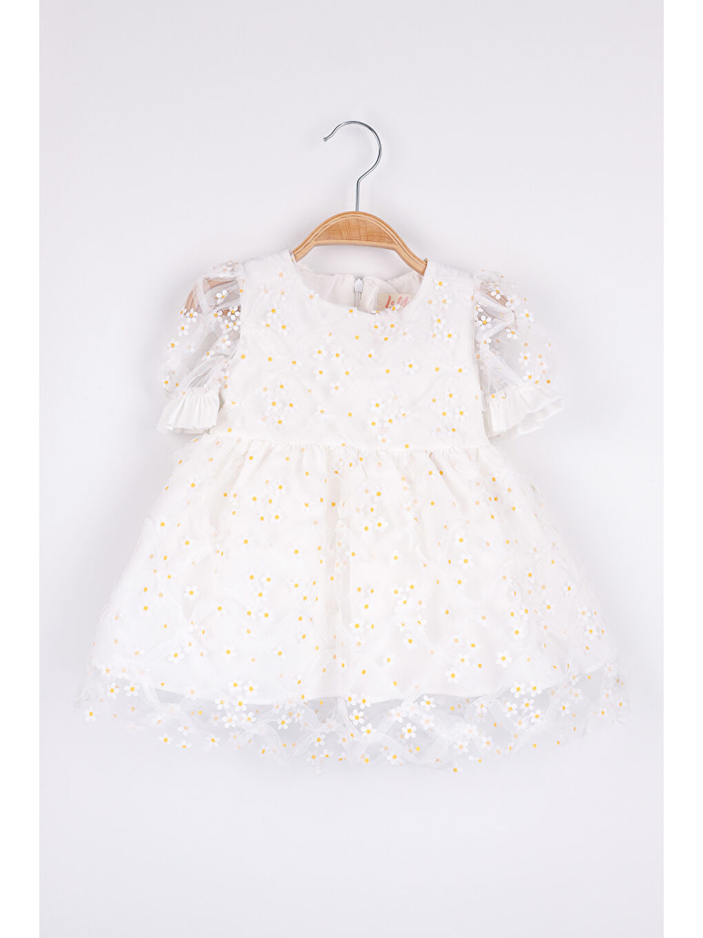 Beyaz Kısa Kollu Papatya Tüllü Kız Çocuk Elbise - Hillary-2