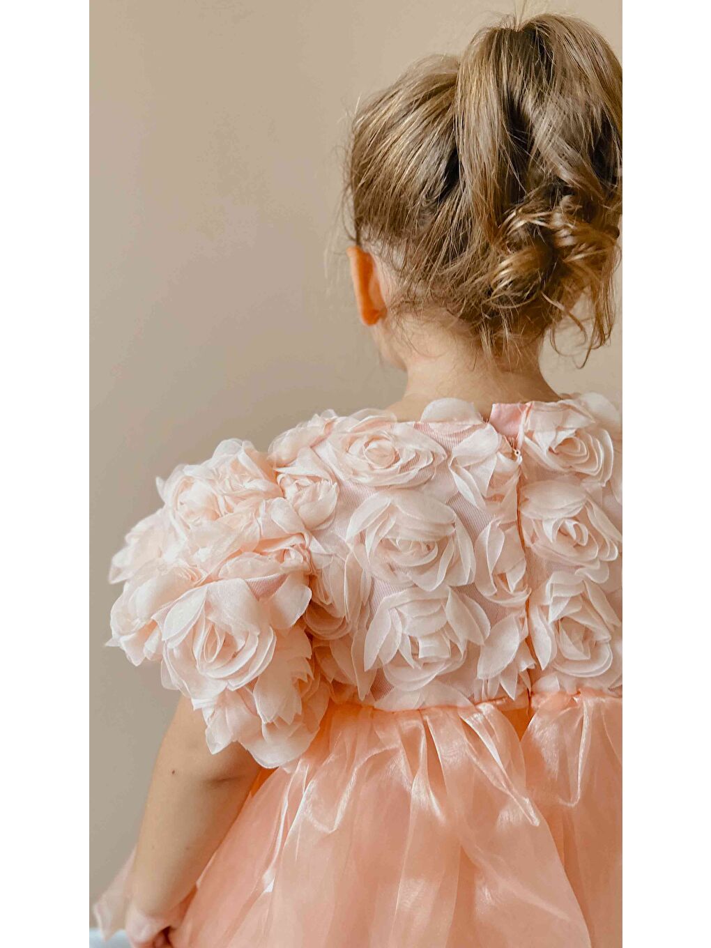 Pembe Somon Gül Detaylı Tül Etekli Kız Çocuk Elbise - Nelia-1