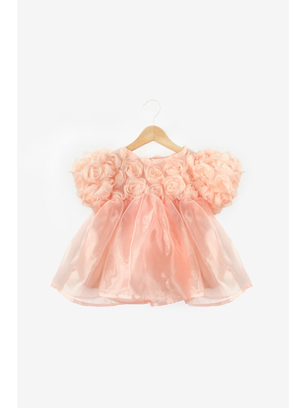 Pembe Somon Gül Detaylı Tül Etekli Kız Çocuk Elbise - Nelia-2