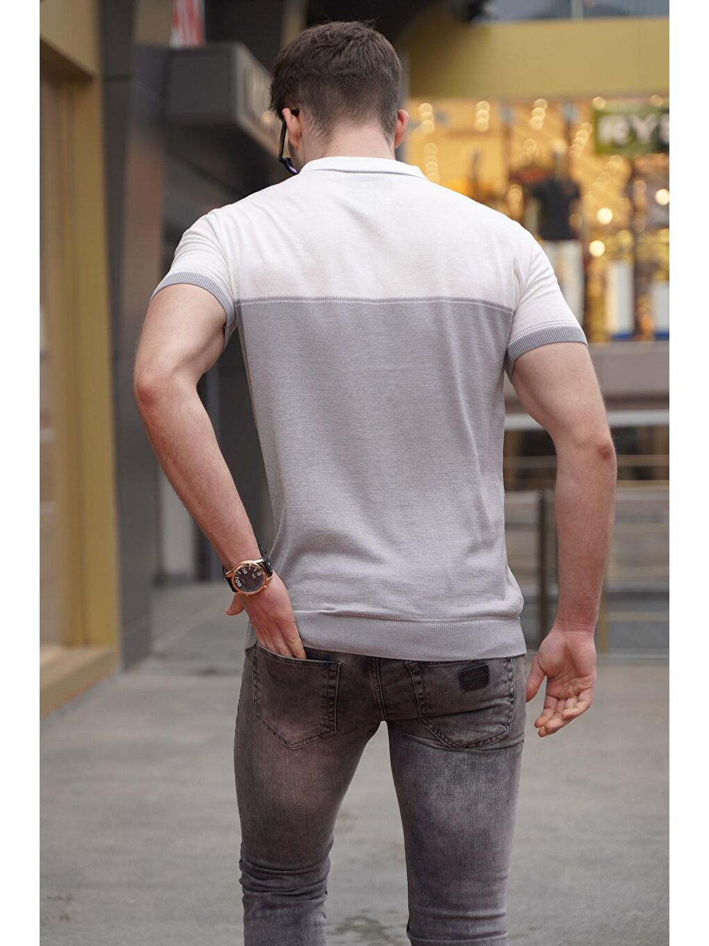 Koyu Gri Fermuarlı Polo Yaka Triko Erkek Tişört 5731-1