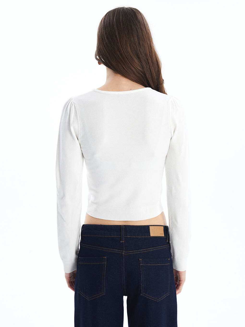 Kosova   Düğme Detaylı ve Bisiklet Yaka Düz Dar Kalıp Triko Hırka    Beyaz Renk-3