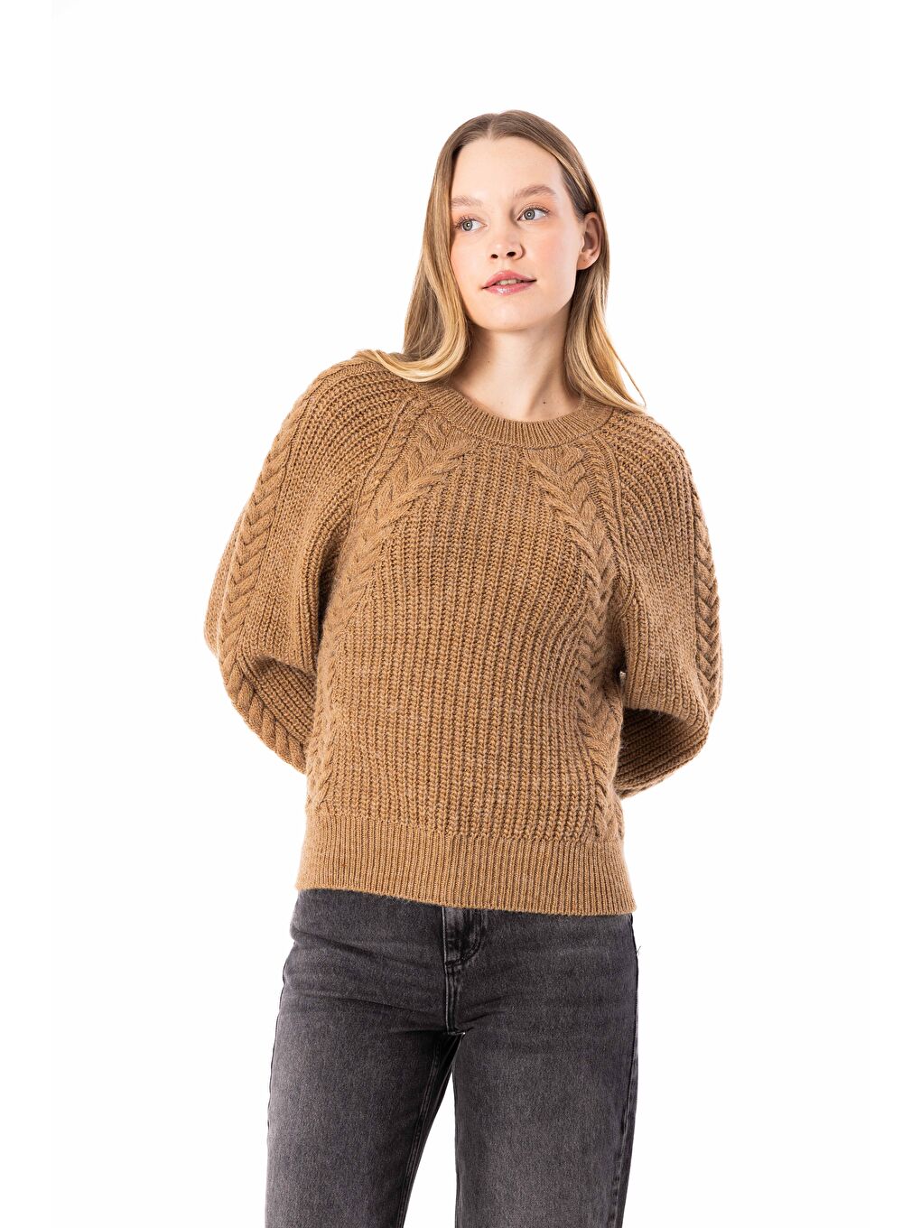 Kahverengi Milot - Düz Bisiklet Yaka Triko Kazak - Camel Renk-3