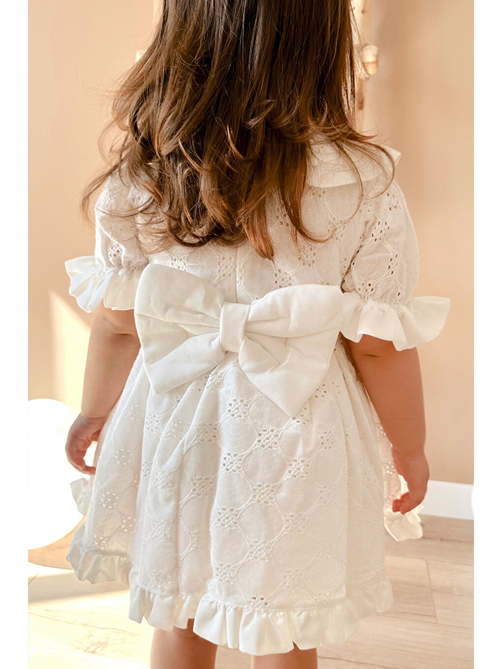 Beyaz Bebe Yakalı Fisto Kız Çocuk Elbise - Greta-1