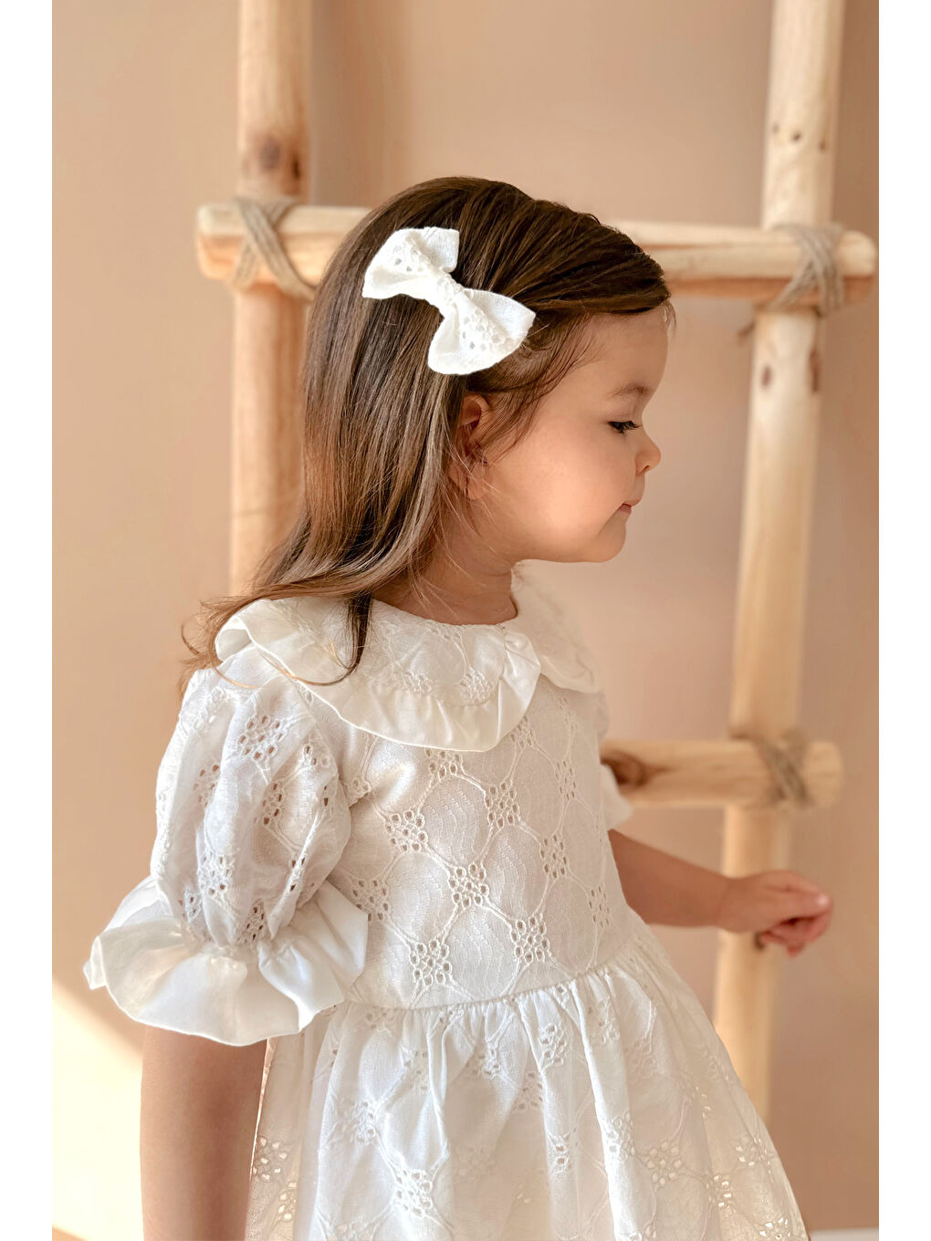 Beyaz Bebe Yakalı Fisto Kız Çocuk Elbise - Greta-2