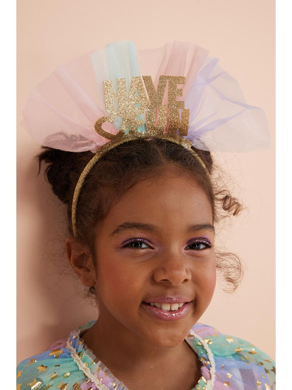 Sarı Altın Simli Tül Detaylı Have Fun Kız Çocuk Taç-1