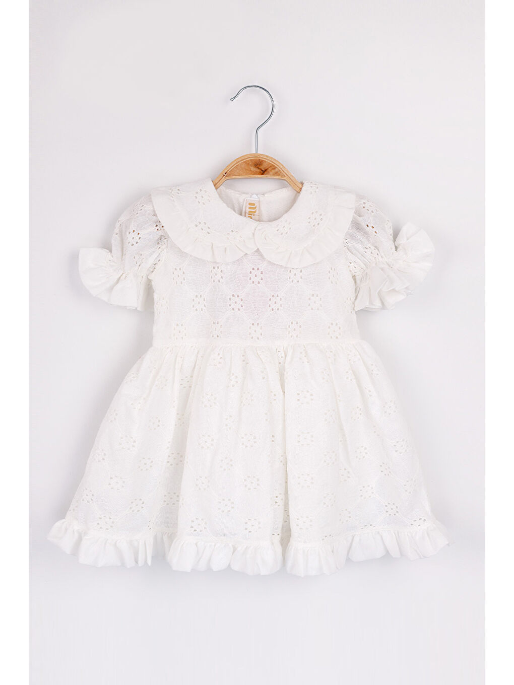 Beyaz Bebe Yakalı Fisto Kız Çocuk Elbise - Greta-3