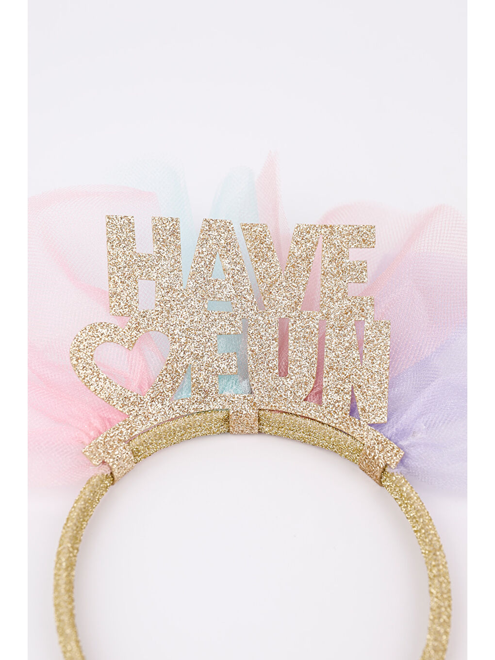 Sarı Altın Simli Tül Detaylı Have Fun Kız Çocuk Taç-3