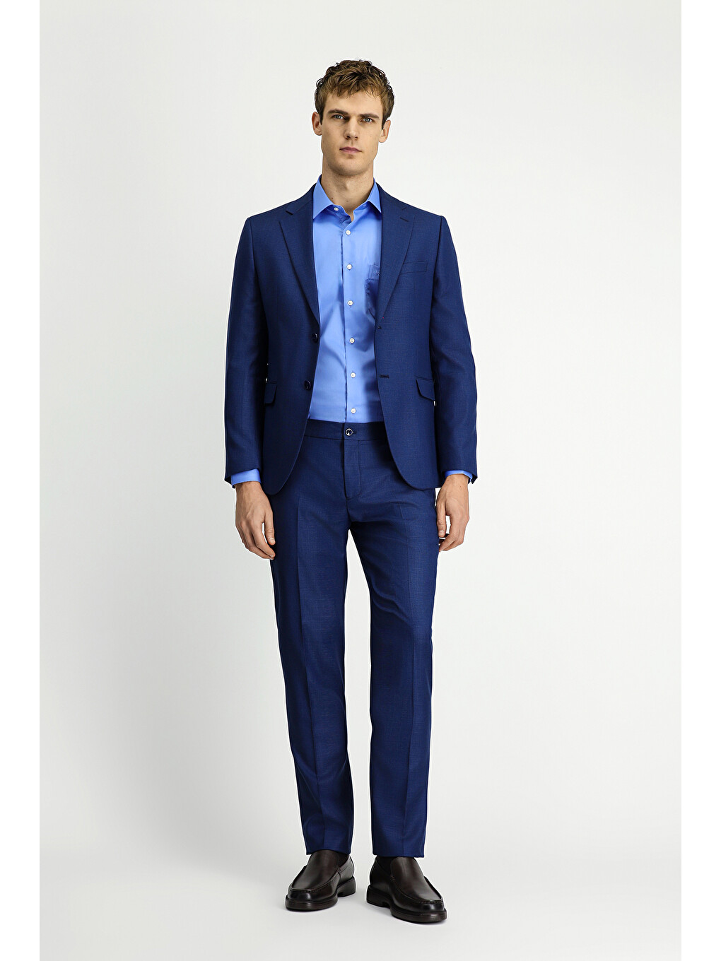 Lacivert 7 Drop Slim Fit Dar Kesim Desenli Beli Lastikli Takım Elbise
