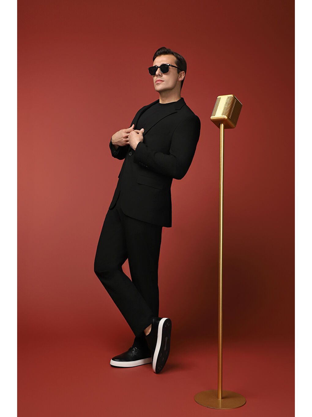 Siyah 4 Drop Relaxed Fit Rahat Kesim Mevsimlik Mono Yaka Elastanlı Esnek Takım Elbise-8