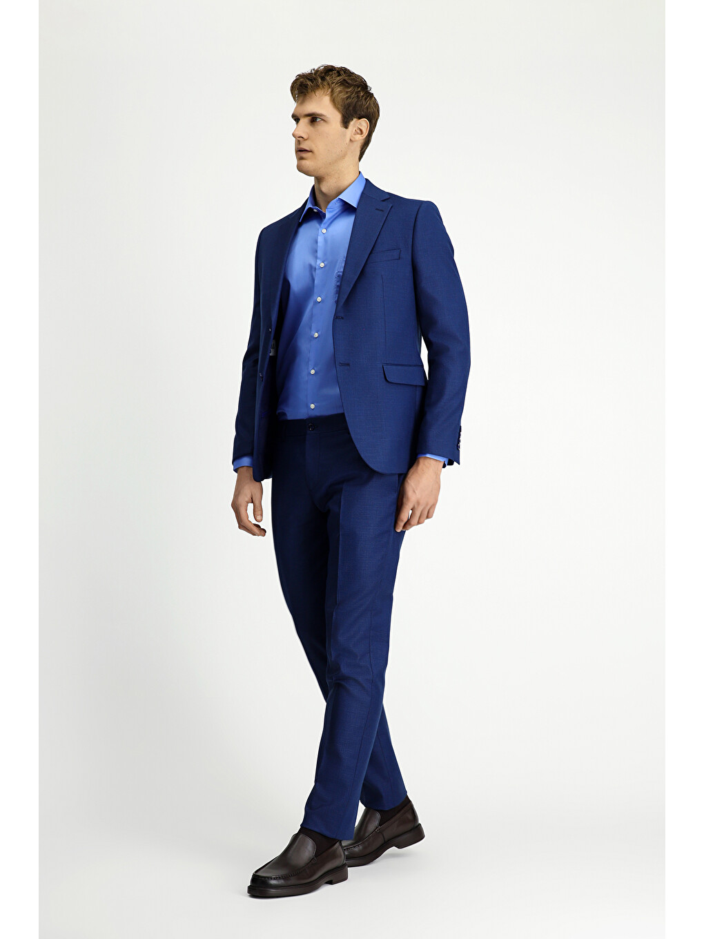 Lacivert 7 Drop Slim Fit Dar Kesim Desenli Beli Lastikli Takım Elbise-1
