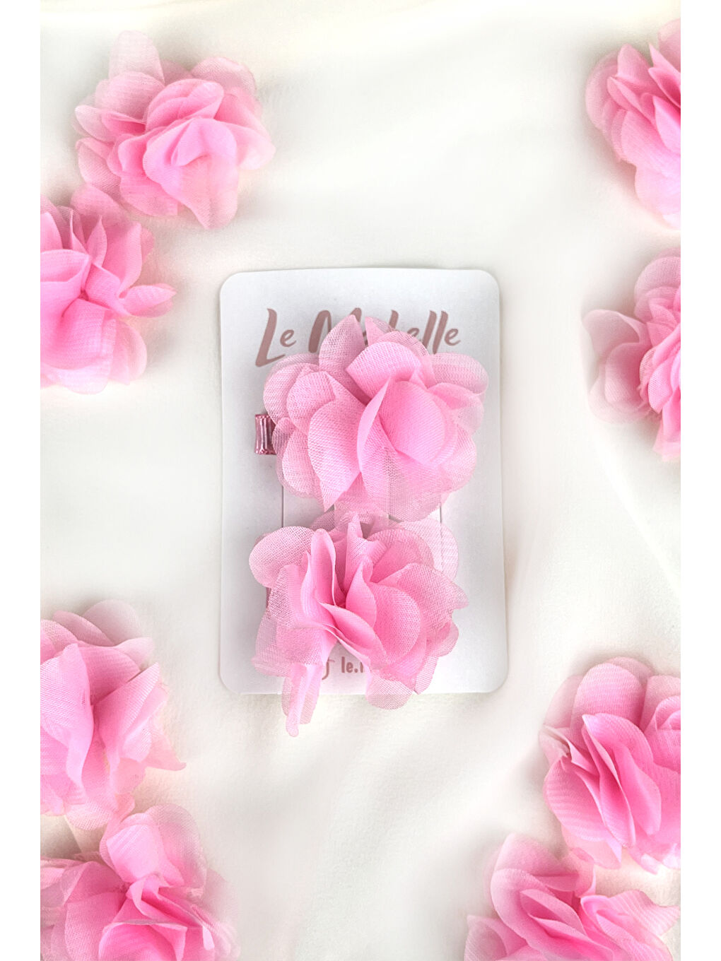 Pembe 2'li Tül Çiçek Kız Çocuk Klips Toka Set-3
