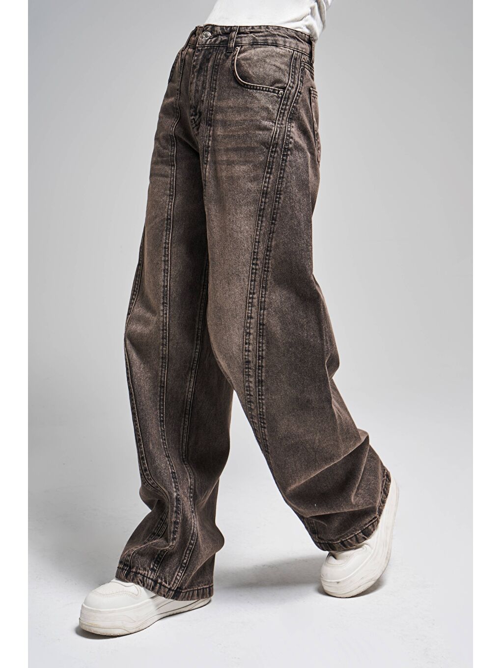 Kahverengi Kadın Kahve Renk 2w470 Bol Kesim Tasarım Denim