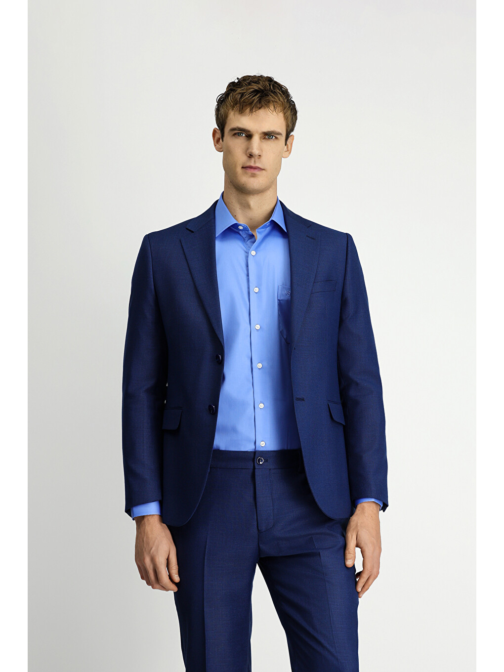 Lacivert 7 Drop Slim Fit Dar Kesim Desenli Beli Lastikli Takım Elbise-2