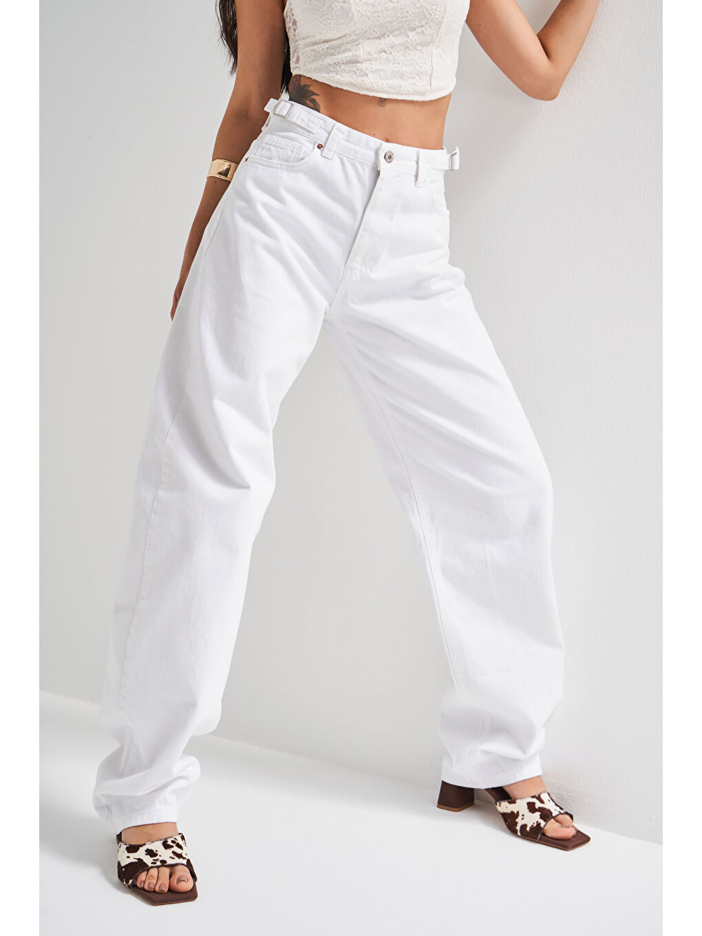 Kadın Beyaz Renk Lotus Baggy Fit Uzun Denim-1