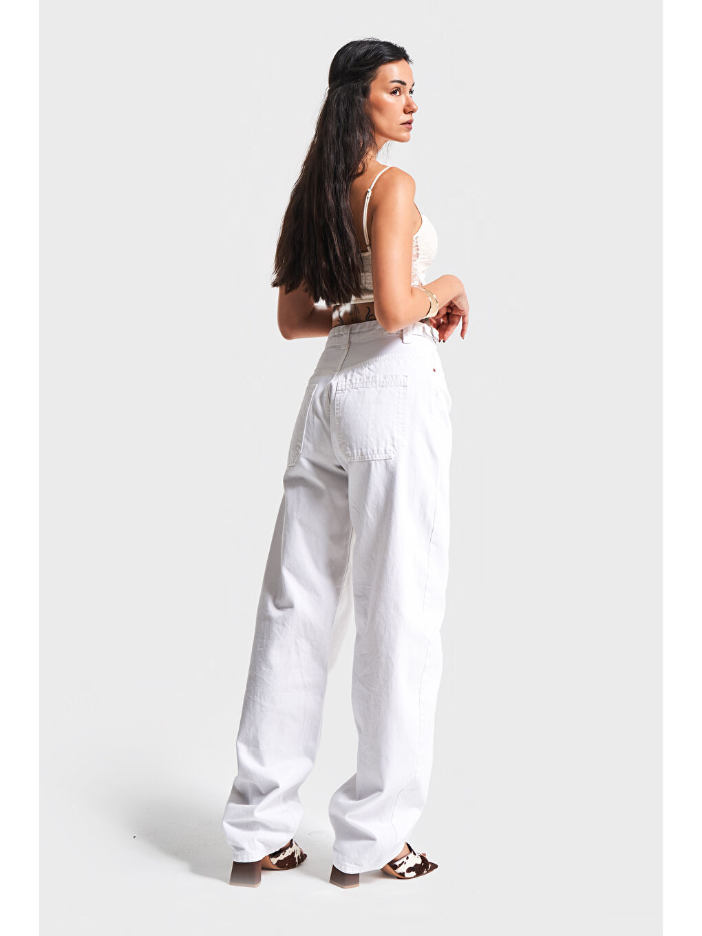 Kadın Beyaz Renk Lotus Baggy Fit Uzun Denim-2