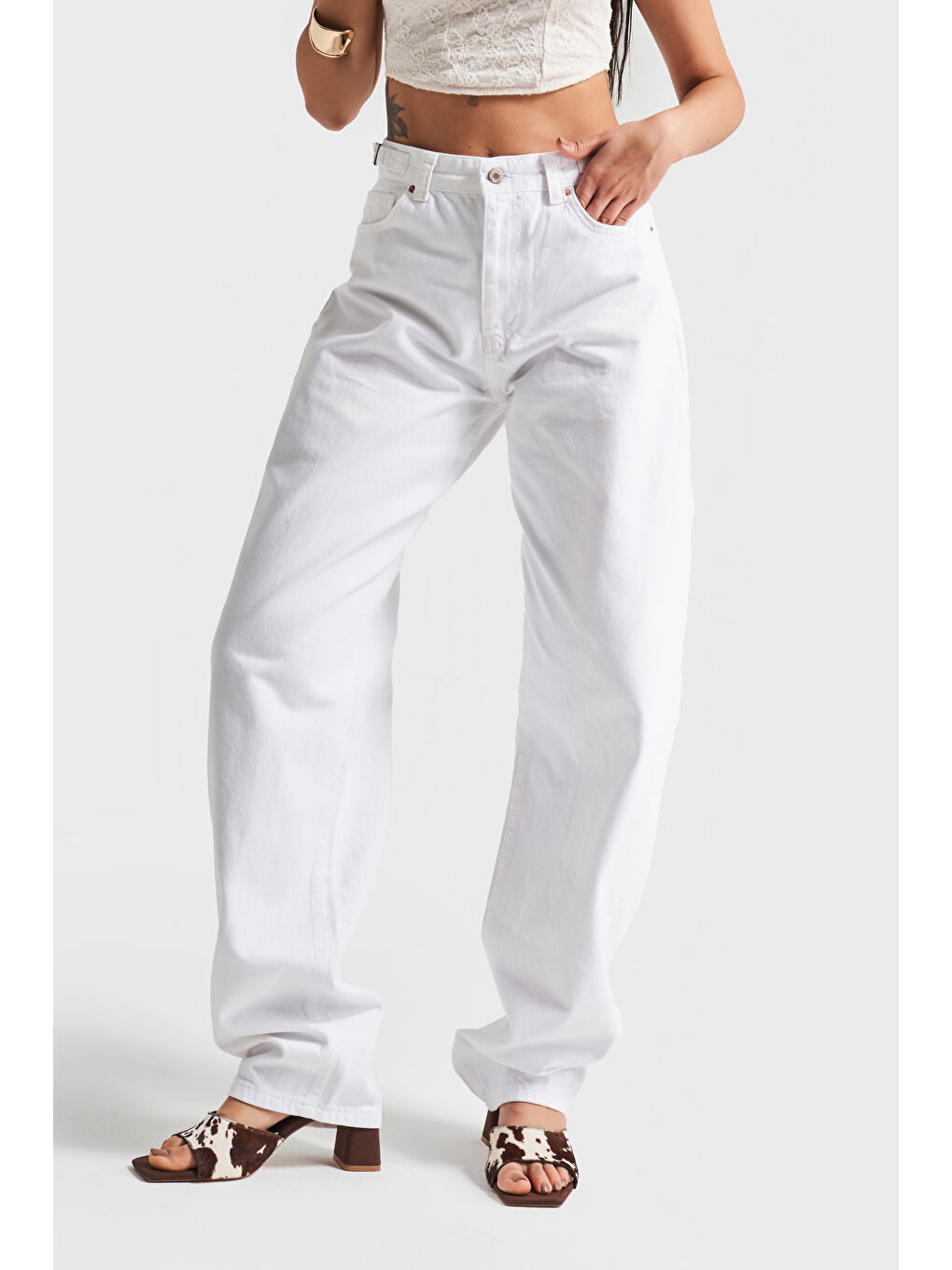 Kadın Beyaz Renk Lotus Baggy Fit Uzun Denim-3