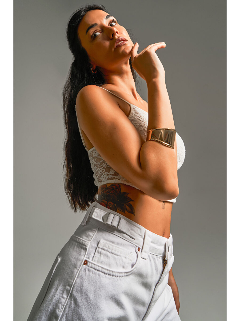 Kadın Beyaz Renk Lotus Baggy Fit Uzun Denim-4