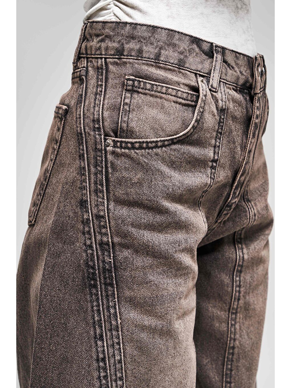 Kahverengi Kadın Kahve Renk 2w470 Bol Kesim Tasarım Denim-5