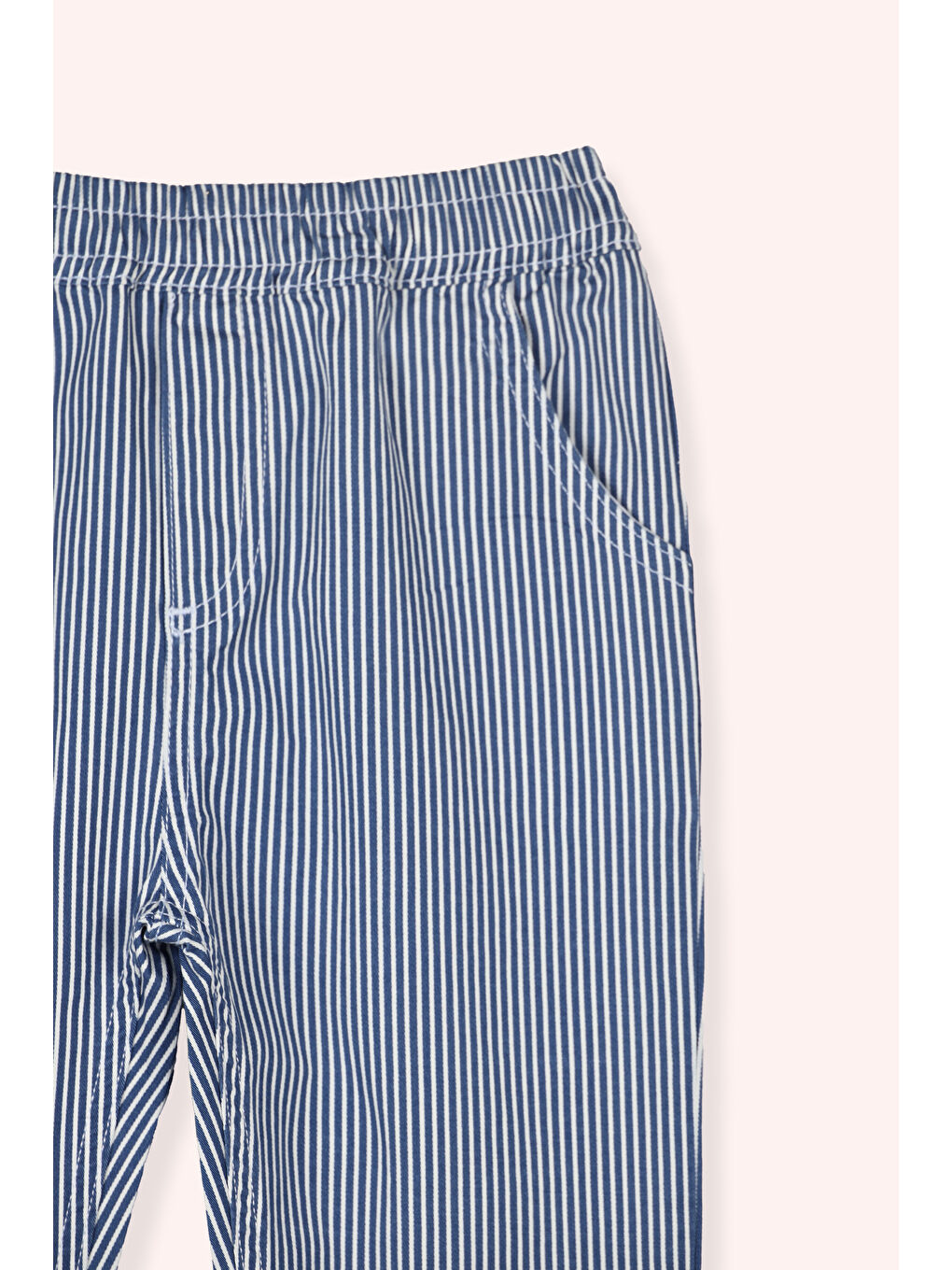Erkek Bebek Beli Lastikli Çizgi Desenli Mavi Pantolon-1