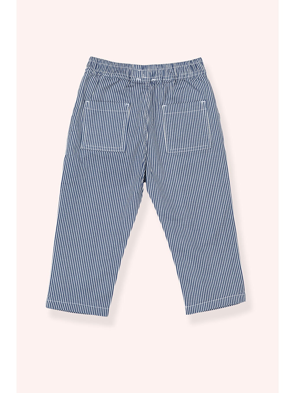 Erkek Bebek Beli Lastikli Çizgi Desenli Mavi Pantolon-2