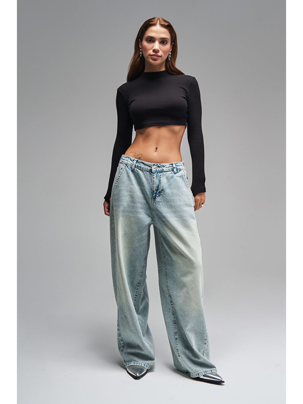 Mavi Kadın Tint Jean Rengi Skater Balon Fit Orta Bel Denim