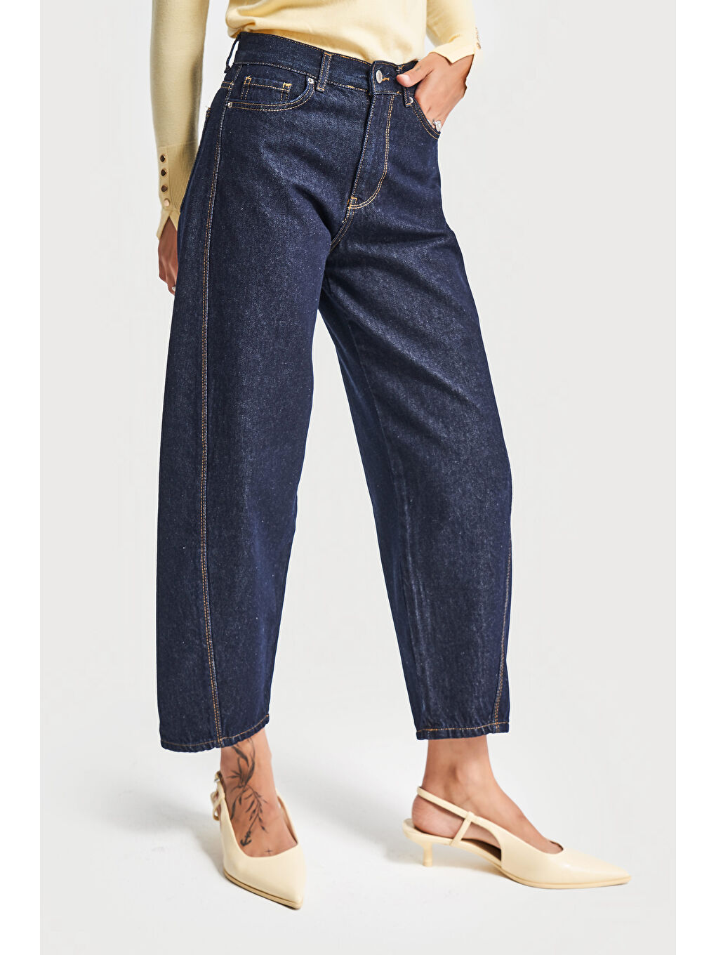 Kadın İndigo Renk 7w5-50 Carrot Fit Rahat Kesim İç Boy 67cm %100 Pamuk Denim Jean-3