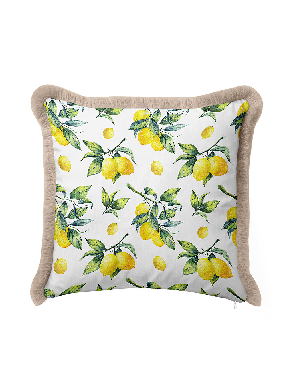 Karışık Limon Bahçesi Saçaklı Yastık Kılıfı - Akdeniz Vintage Rustik Yeşil Sarı Püsküllü Kırlent Kılıfı-1